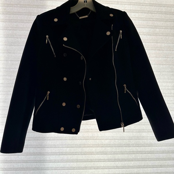 Suede White House Black Market Black Moto Jacket 00 Silver Zipper Fitted Blazer - Picture 5 of 5